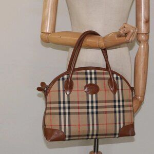 Burberrys Nova Check Hand Bag Canvas Beige Auth